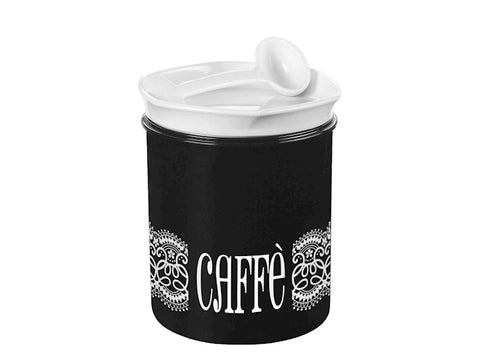 Barattolo caffè nero con cucchiaio e decoro bianco 1L